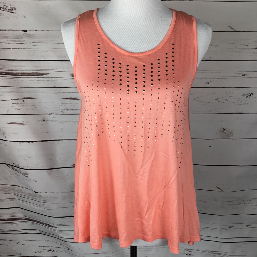 Anthropologie Elodie Peach Tank Top Loose Fit High Low Festival Summer Sz Medium
